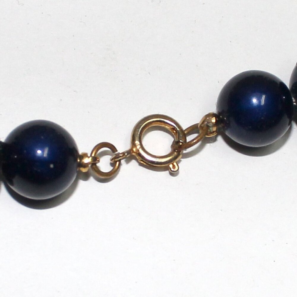 Blue, Silver Bead & Imitation Pearl 30" Long Resin Spring Ring Clasp Necklace - Picture 3 of 9